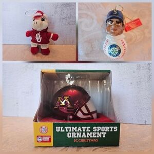 Sports Lovers Holiday Ornament Trio, NWT, NCAA Football and MLB